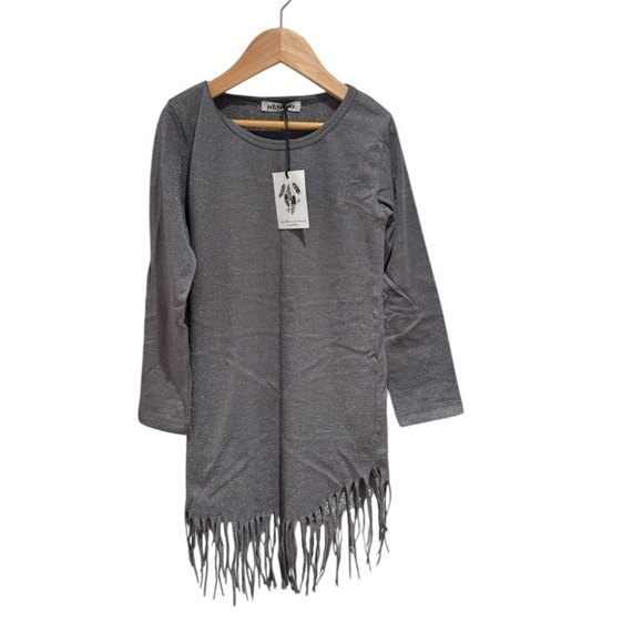 PETITBO grey glitter organic cotton fringe dress - size 6 - Picture 1 of 4